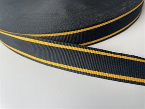 Grosgrain bånd - sort med varm gul stribe